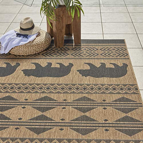 Palm Ginger Leaf Green 9x13 Extra Large Gertmenian 22314 Outdoor Rug Freedom Collection Nature Themed Smart Care Deck Patio Carpet 